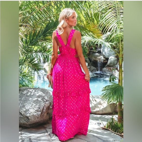 NWT Pink Tiered Shimmer Metallic Dress size Large - Picture 4 of 11